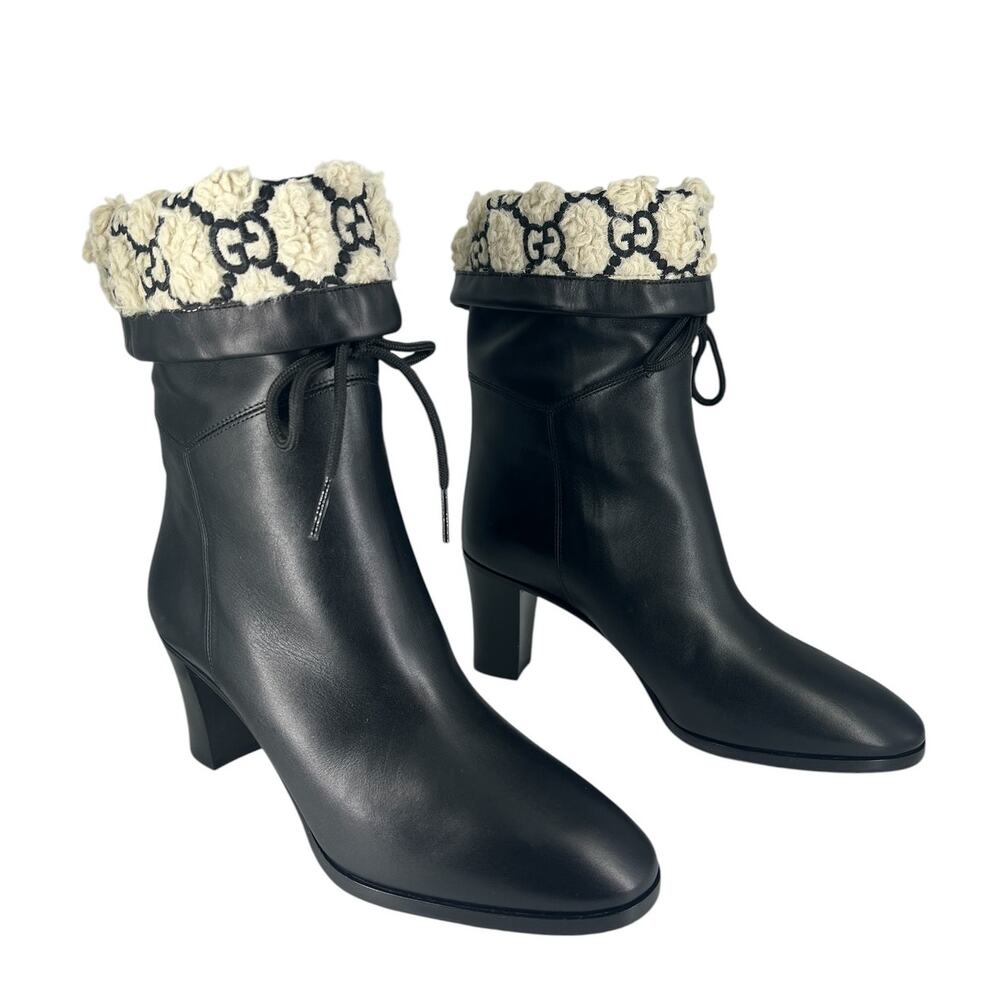 Gucci GG Shearling Leather Fold Over Ankle Boots Nero 37.5 - Picture 3 of 16